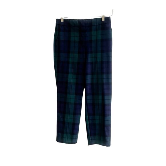 J. Crew Green Plaid Cropped Pants Sz 6P Green Black Pull On Stretch Waist Preppy - Picture 1 of 14